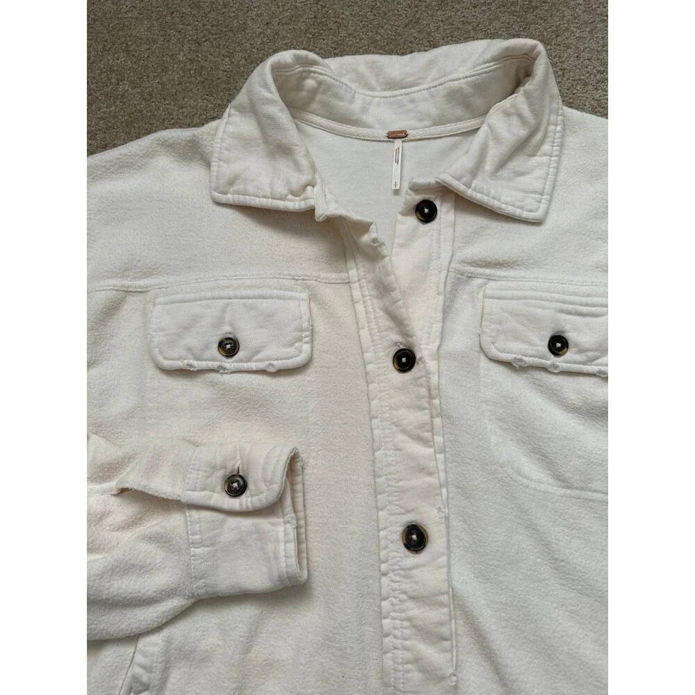 Free People Ruby Jacket Cream Small Oversized Button Down Collar Shacket